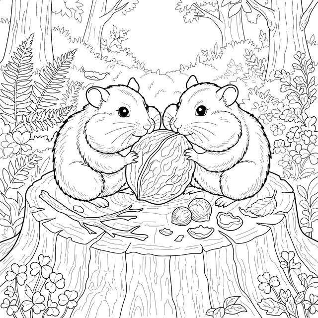 Squirrels Sharing a Walnut