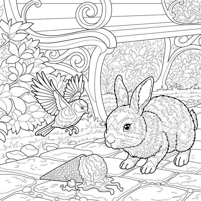 Rabbit and Bird in the Park