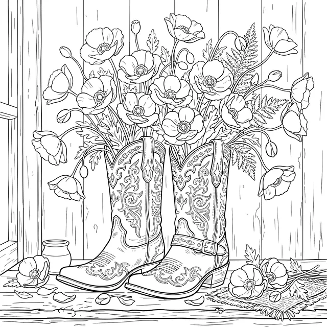 Colorful Flowers in Boot Vases