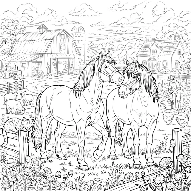 Two Horses in the Countryside