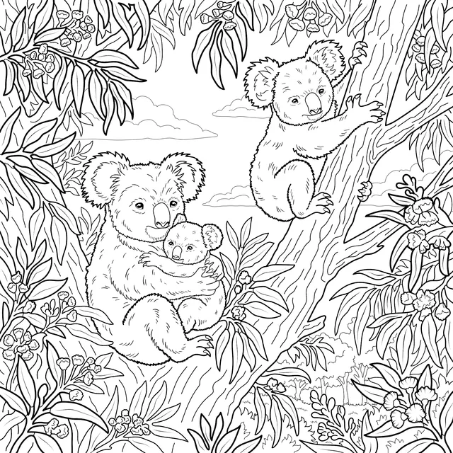 Koala Family in the Tree