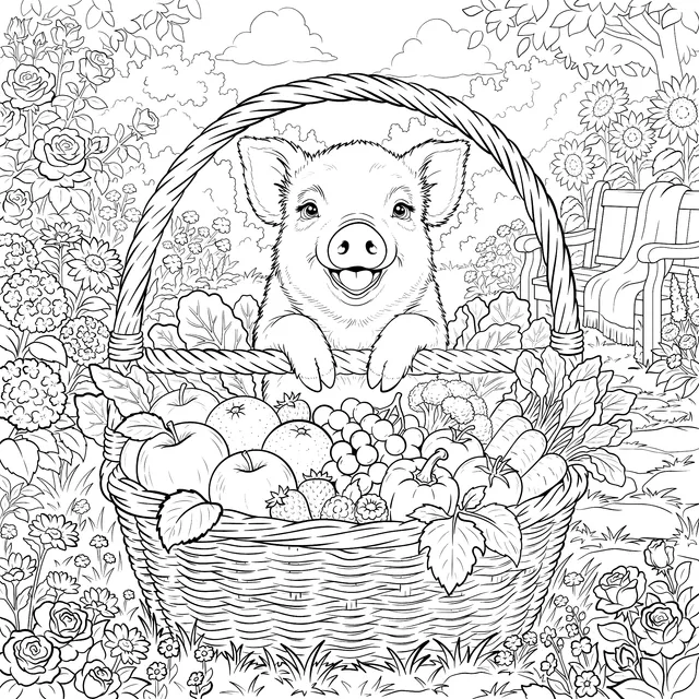 Pig and Bountiful Fruit Basket