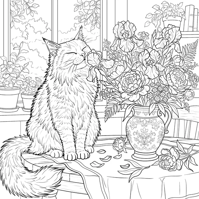 Cat and Flowers