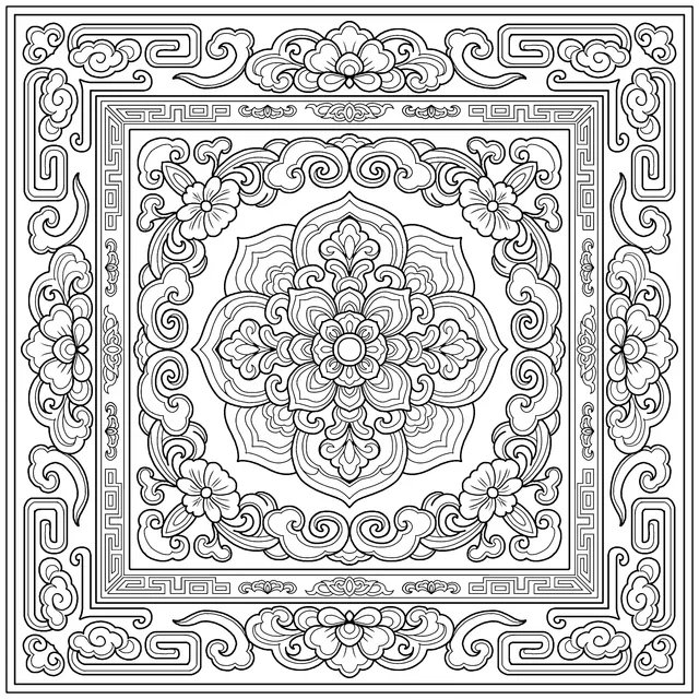 Traditional Chinese Pattern with Floral Motifs
