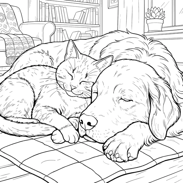 Warm Picture of a Cat and a Dog Sleeping Together