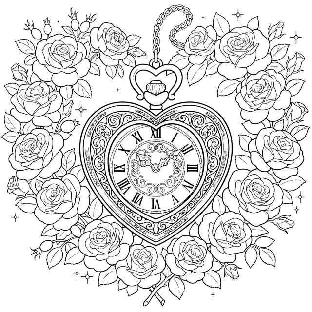 Heart - shaped Pocket Watch and Roses