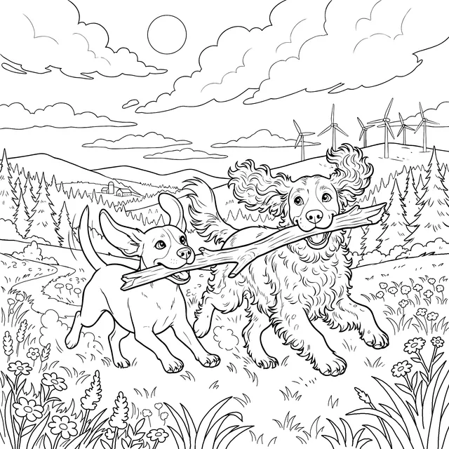 Dogs Running in the Countryside