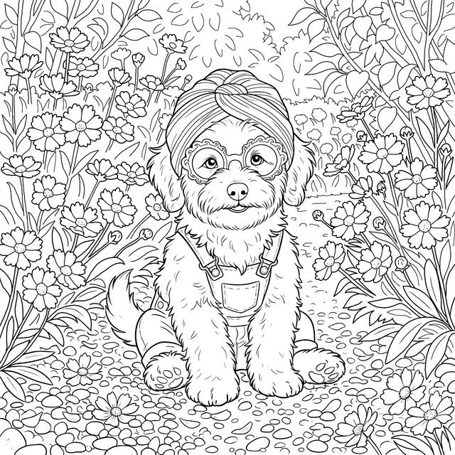 Adorable Dog in a Flower - filled Grove