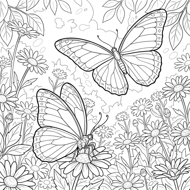 Blue Butterflies in a Flower - filled Meadow