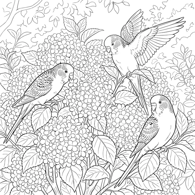 Parrots in the Flower - bed
