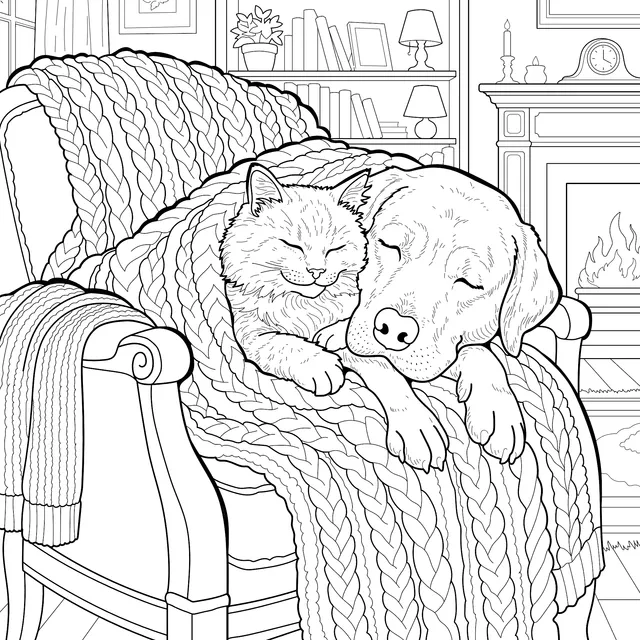Warm Sleeping Scene of Cat and Dog