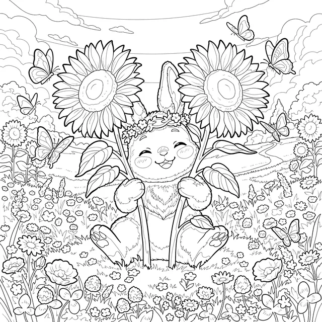 Bunny in the Sunflower Meadow