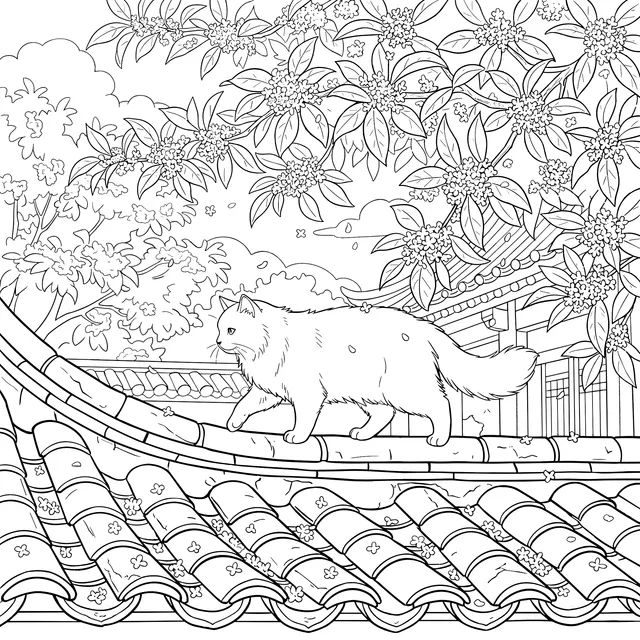 White Cat Roaming on the Roof