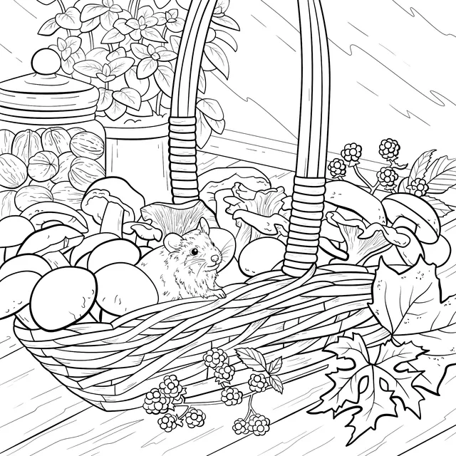 Little Hamster in Autumn Mushroom Basket