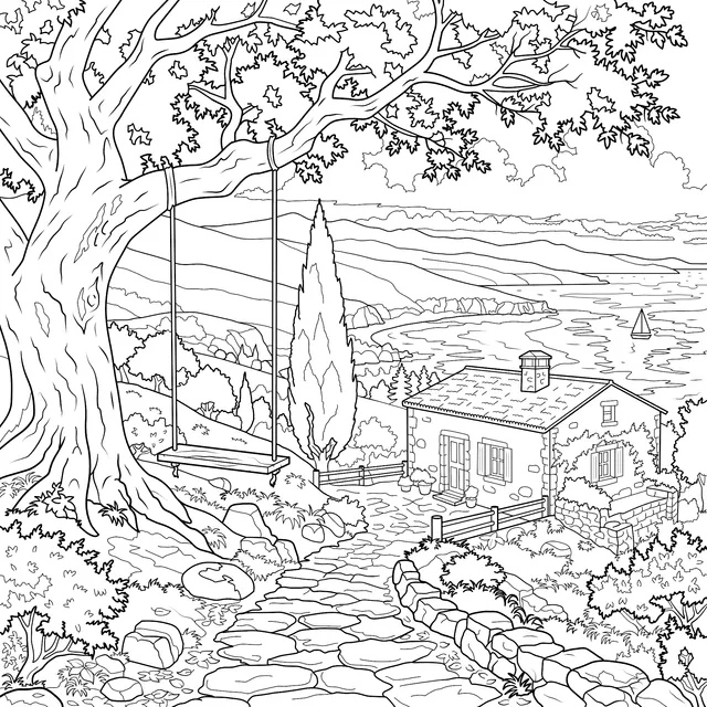 Beautiful Autumn Scene of Lakeside Cottage