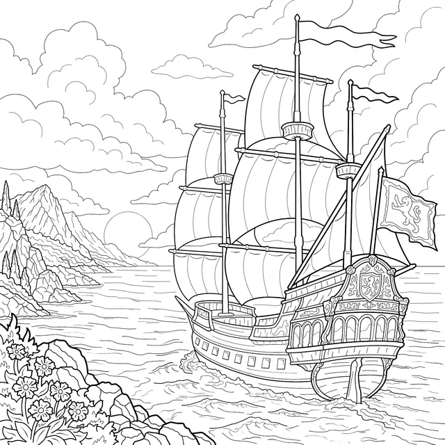 Beautiful Sailing Ship on the Sea