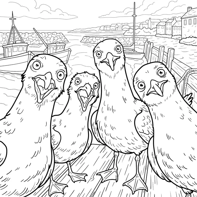 Curious Seagulls at the Harbor