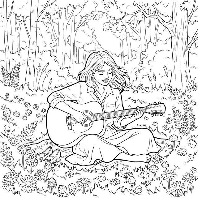 Woman Playing Guitar in the Forest