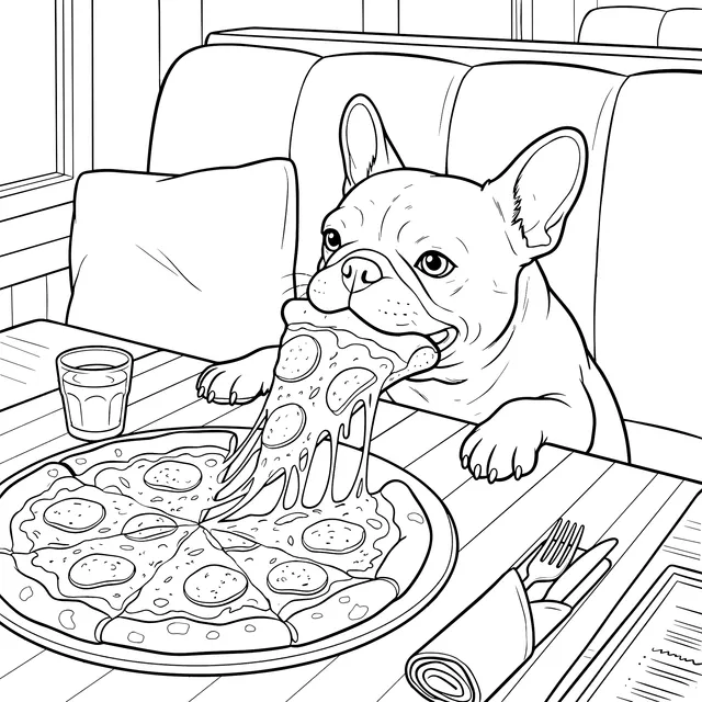 French Bulldog Eating Pizza