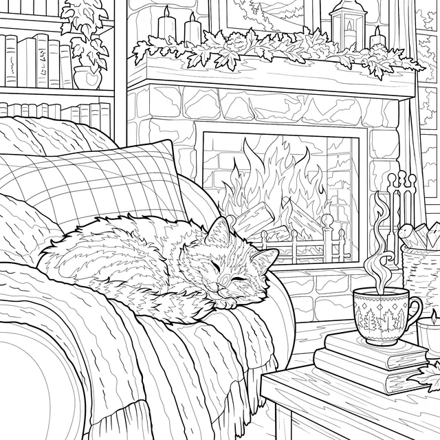 Kitten Napping by the Fireplace