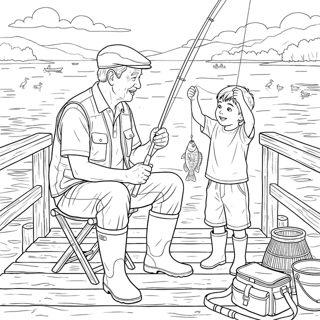 Grandfather - Grandson Fishing Scene