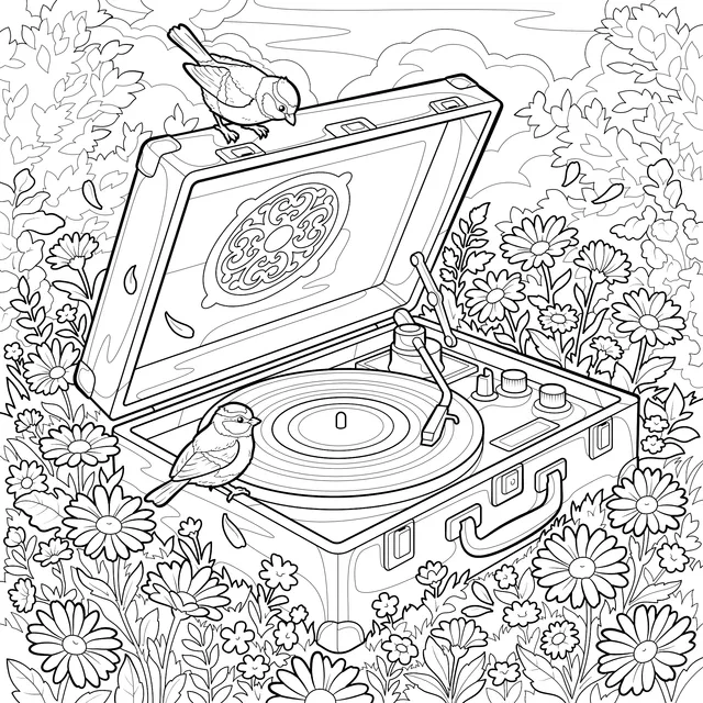 Vintage Record Player in the Flower Bed