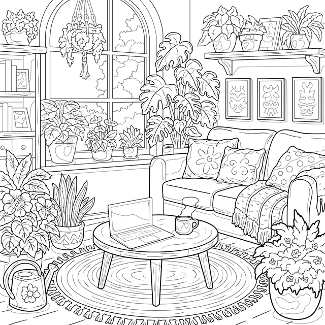 Cozy Living Room Full of Green Plants