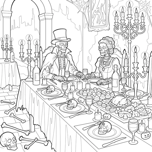 Skeleton Couple's Halloween Dinner