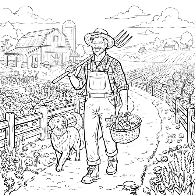 Farmer and His Dog on the Farm