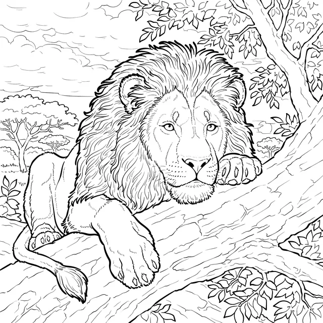 Resting Lion on Savannah