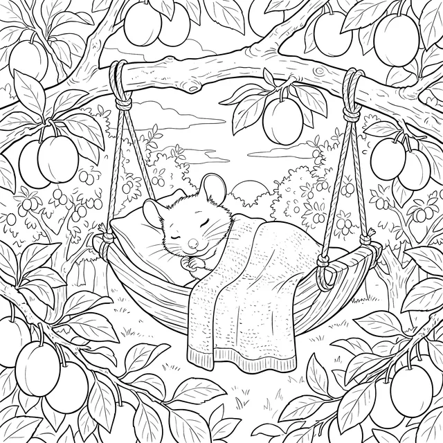 Sleeping Little Mouse on Plum Tree