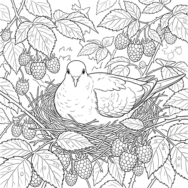 Turtle Dove Nesting in Raspberry Bush
