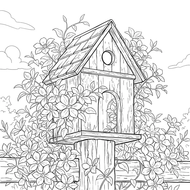 Vintage Birdhouse Among Flowers