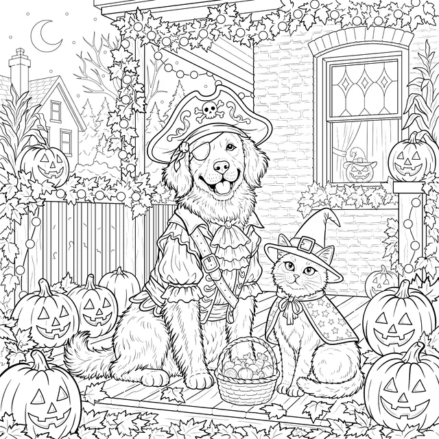 Pirate Dog and Witch Cat for Halloween