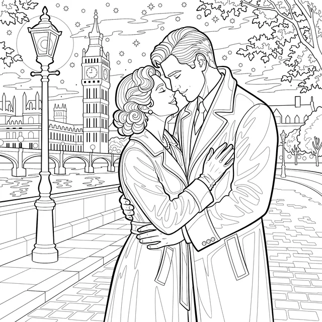 Couple on London Riverside Autumn Night