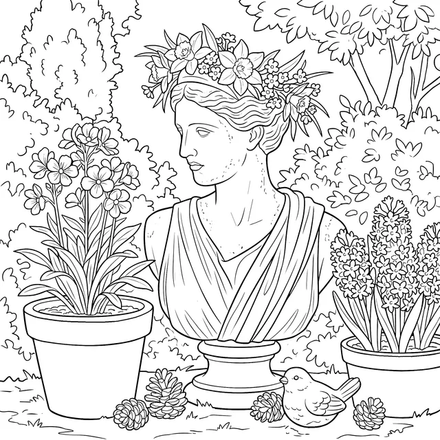 Classical Bust with Flower Crown in Garden