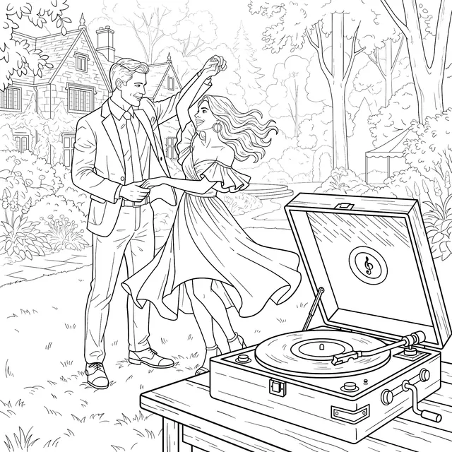 Couple Dancing in Manor Garden