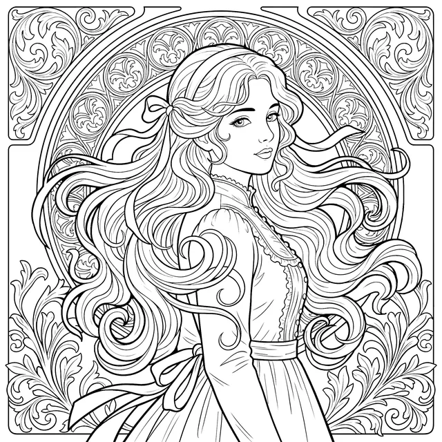 Art Nouveau Elegant Blonde Lady