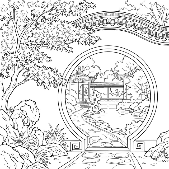Autumn Chinese Garden Moon Gate