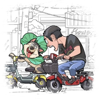 Coloring - Page Video Story of a Dog Riding an Electric Scooter: Start a Fun Coloring Journey