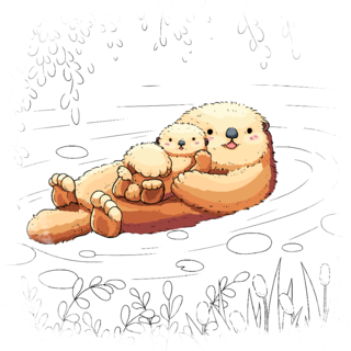 Coloring Page Video Story: Baby Sea Otter and Mom