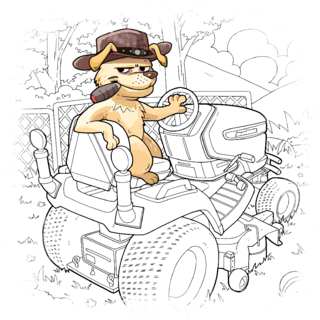 Coloring Page Story: Dog Driving a Lawn Mower | Creative Animation