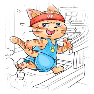 Coloring Page Video Story: The Fantastic Journey of the Cat on the Treadmill